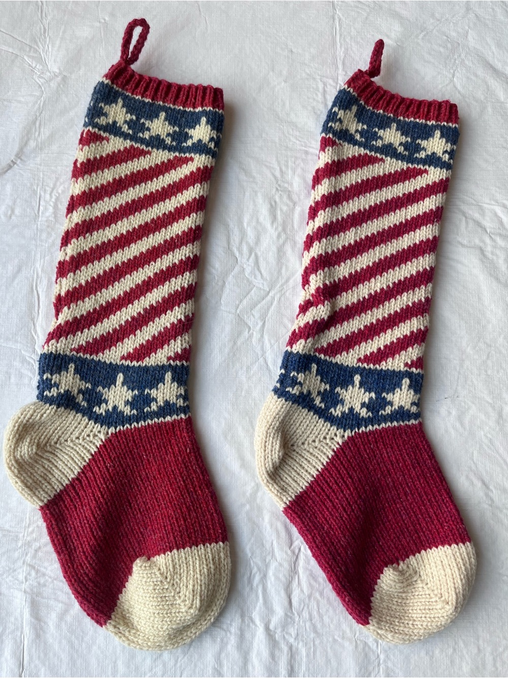 Christmas Cove Wool Stockings Flag Stars Stripes Maine Patriotic